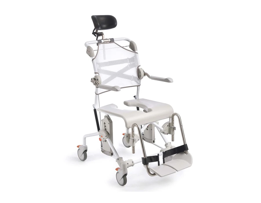 ETAC Swift Mobil Tilt 2 - wózek toaletowo-prysznicowy z manulaną reg. kąta nachylenia i wysokości siedziska do 160 kg z szerokim oparciem XL